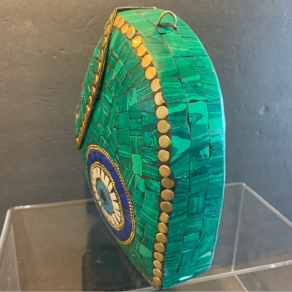 RAMLA HANDMADE Green Mosaic Evil Eye Heart Clutch, NWOT - Picture 2 of 4